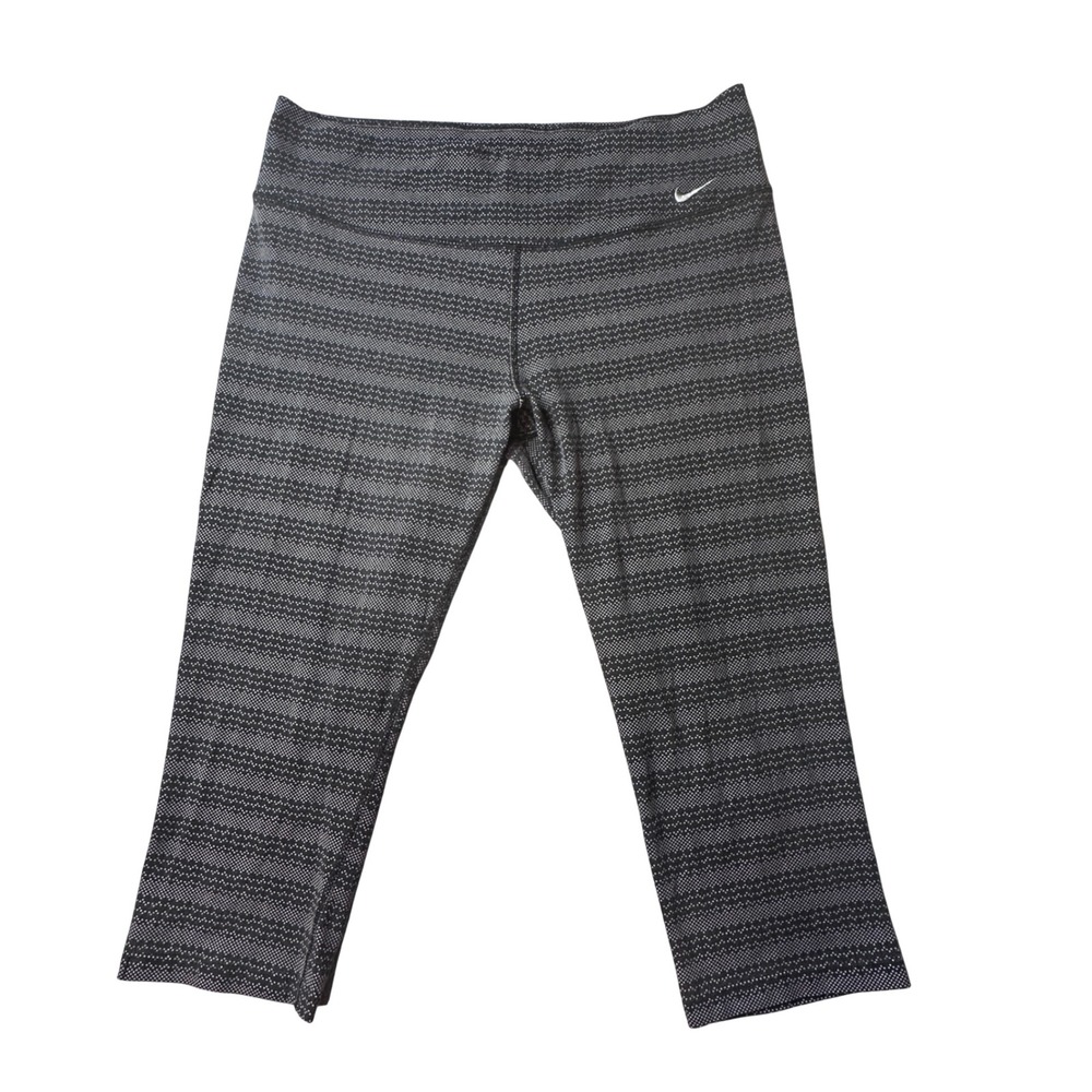 Nike Leggings Womens L Black White Dri-FIT 725119-010 Cropped Capri Geometric